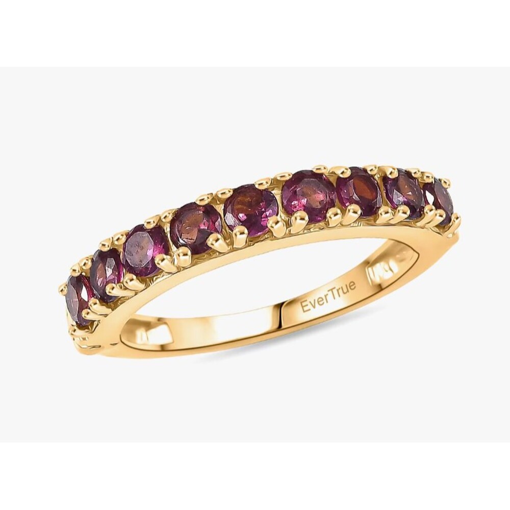 EverTrue Premium Orissa Rhodolite Garnet 1.50 ctw Band Ring in 18K YG Plated